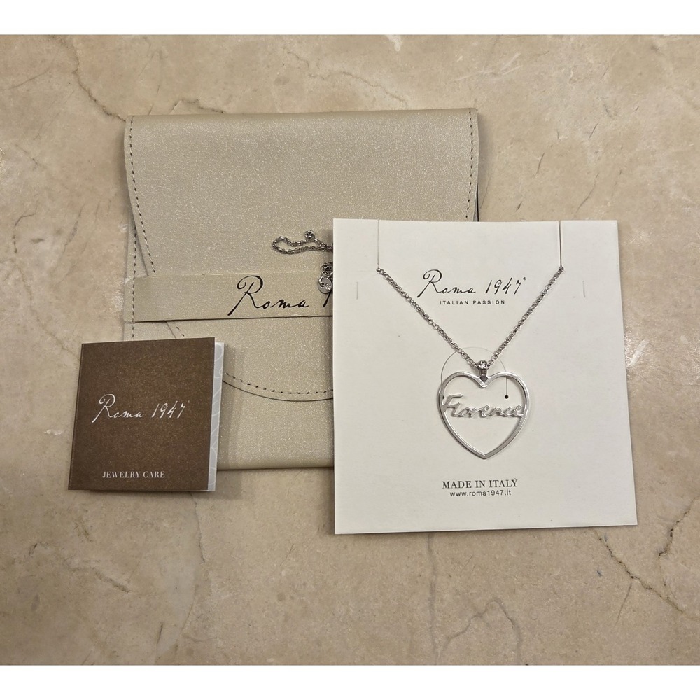 Sterling Silver Roma 1947 Florence Heart Necklace 23.5-24.5" Souvenir 925 Italy